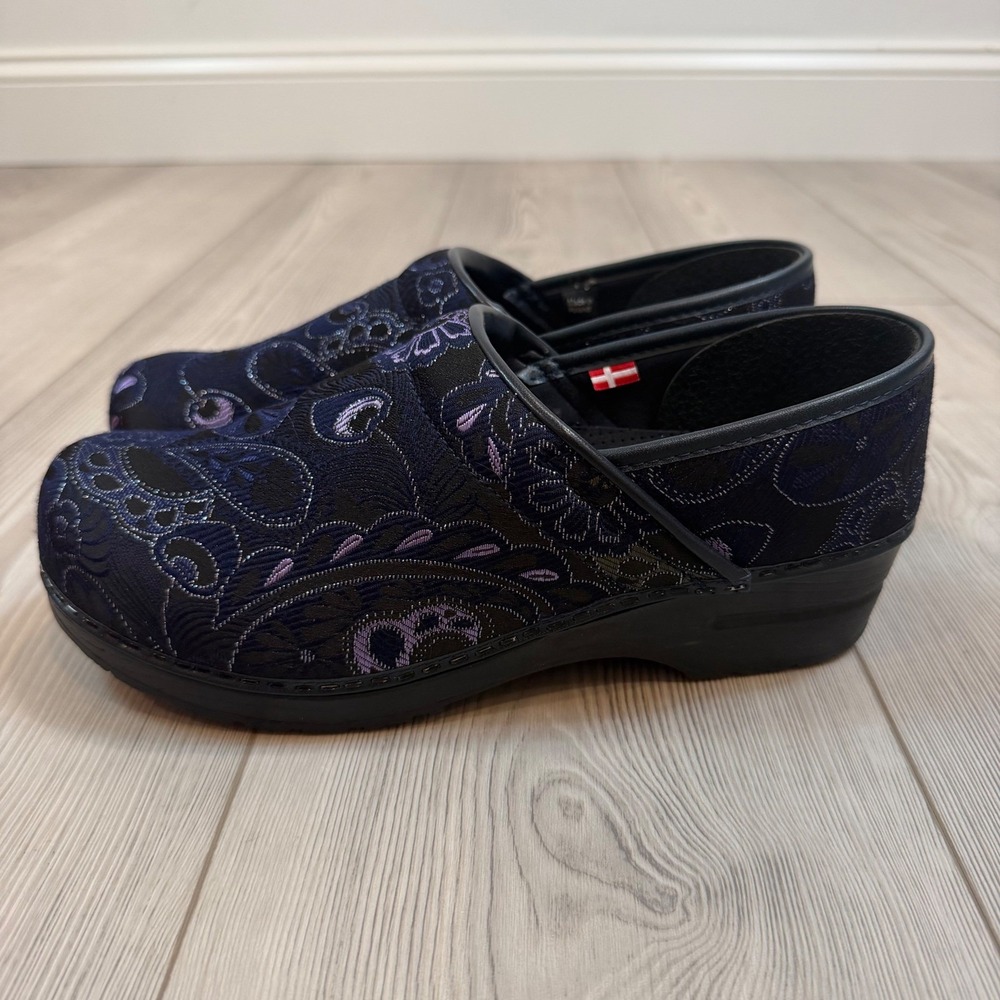 Sanita Vegan Clogs Navy Purple Floral Paisley Brocade Professional Shoes 42